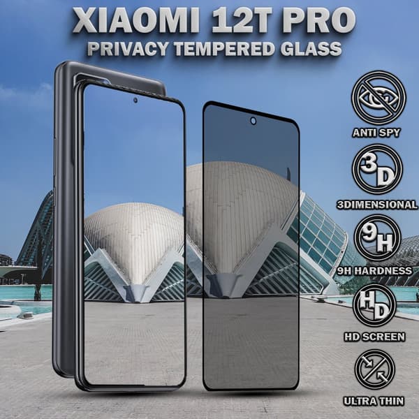 1-Pack Privacy Skärmskydd For Xiaomi 12T Pro - Härdat Glas 9H - Super Kvalitet 3D