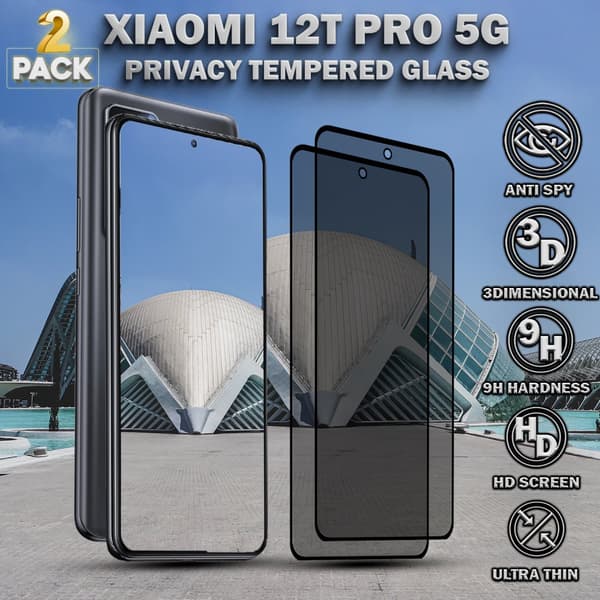 2-Pack Privacy Skärmskydd For Xiaomi 12T Pro (5G) - Härdat Glas 9H - Super Kvalitet 3D
