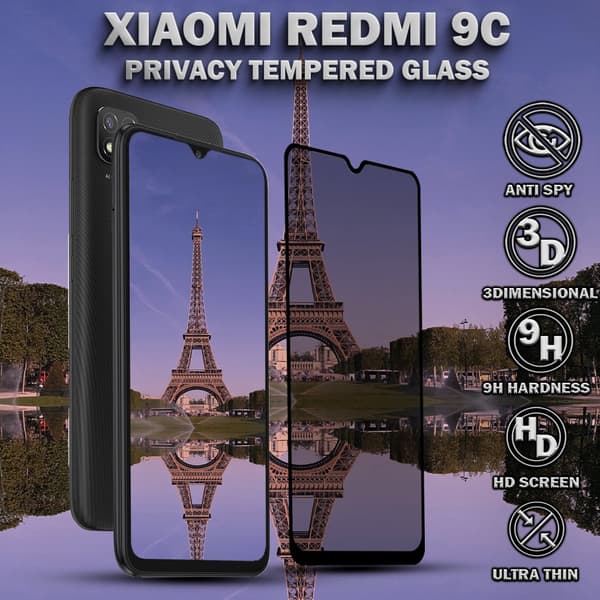 1-Pack Privacy Skärmskydd For Xiaomi Redmi 9C - Härdat Glas 9H - Super Kvalitet 3D