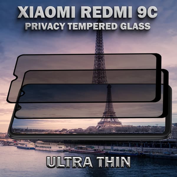 2-Pack Privacy Skärmskydd For Xiaomi  Redmi 9C - Härdat Glas 9H - Super Kvalitet 3D