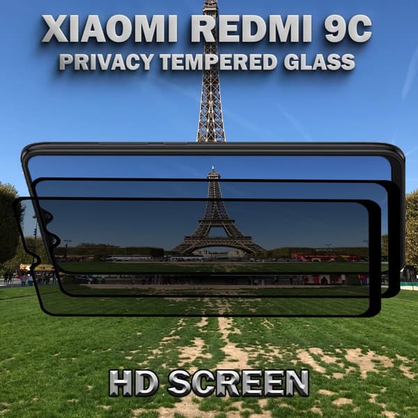 2-Pack Privacy Skärmskydd For Xiaomi Redmi 9C - Härdat Glas 9H - Super Kvalitet 3D