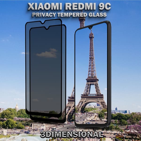 2-Pack Privacy Skärmskydd For Xiaomi  Redmi 9C - Härdat Glas 9H - Super Kvalitet 3D