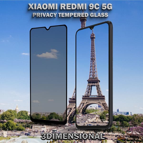1-Pack Privacy Skärmskydd For Xiaomi Redmi 9C (5G) - Härdat Glas 9H - Super Kvalitet 3D