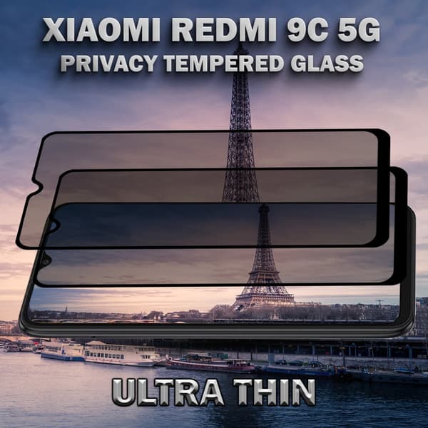 2-Pack Privacy Skärmskydd For Xiaomi Redmi 9C (5G) - Härdat Glas 9H - Super Kvalitet 3D