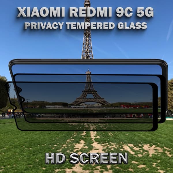 2-Pack Privacy Skärmskydd For Xiaomi Redmi 9C (5G) - Härdat Glas 9H - Super Kvalitet 3D
