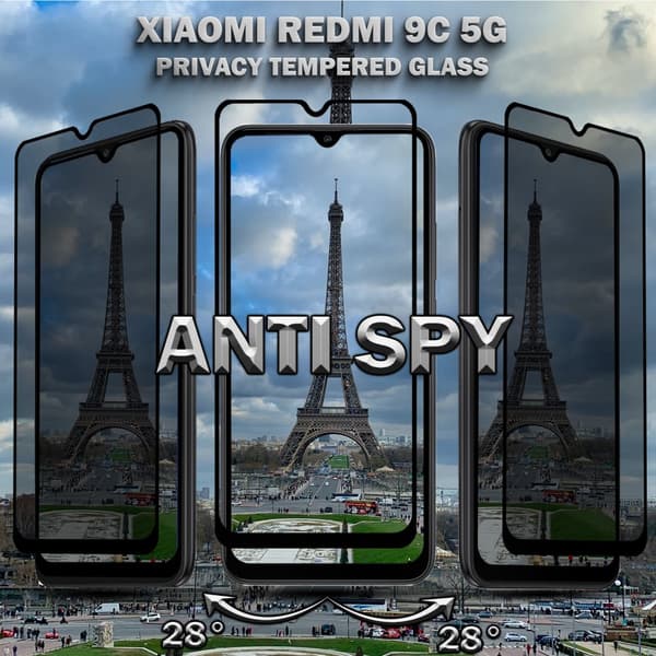 2-Pack Privacy Skärmskydd For Xiaomi Redmi 9C (5G) - Härdat Glas 9H - Super Kvalitet 3D