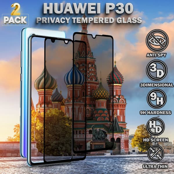 2-Pack Privacy Skärmskydd For Huawei P30 - Härdat Glas 9H - Super Kvalitet 3D