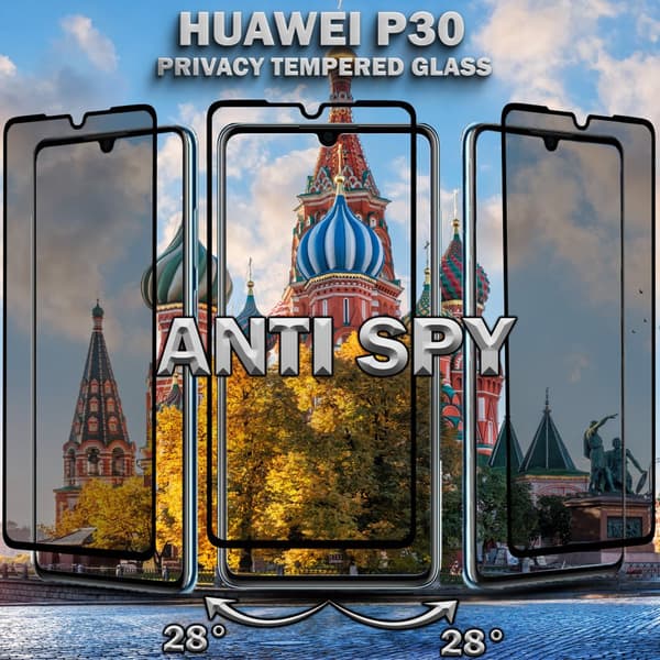 1-Pack Privacy Skärmskydd For Huawei P30 - Härdat Glas 9H - Super Kvalitet 3D