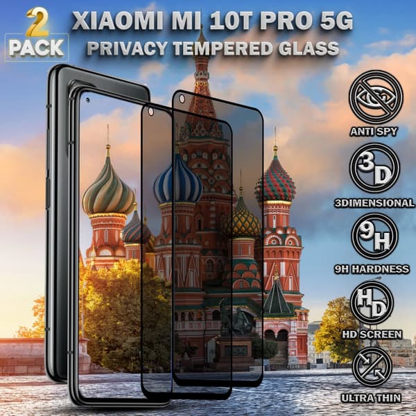 2-Pack Privacy Skärmskydd For Xiaomi Mi 10T Pro (5G) - Härdat Glas 9H - Super Kvalitet 3D