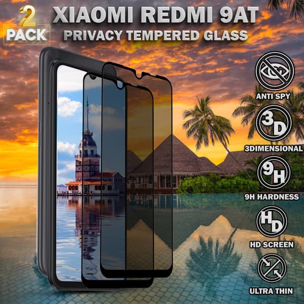 2-Pack Privacy Skärmskydd For Xiaomi Redmi 9AT - Härdat Glas 9H - Super Kvalitet 3D