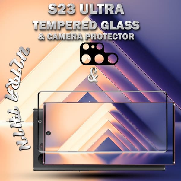 1-Pack Samsung S23 Ultra Skärmskydd & 1-Pack linsskydd - Härdat Glas 9H - Super kvalitet 3D