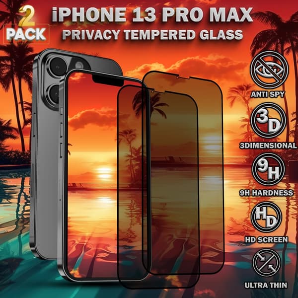 2-Pack Privacy Skärmskydd For iPhone 13 Pro Max - Härdat Glas 9H - Super Kvalitet 3D