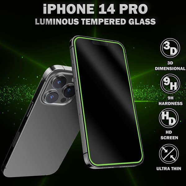 1-Pack Självlysande Skärmskydd For iPhone 14 Pro - Härdat Glas 9H - Super Kvalitet 3D