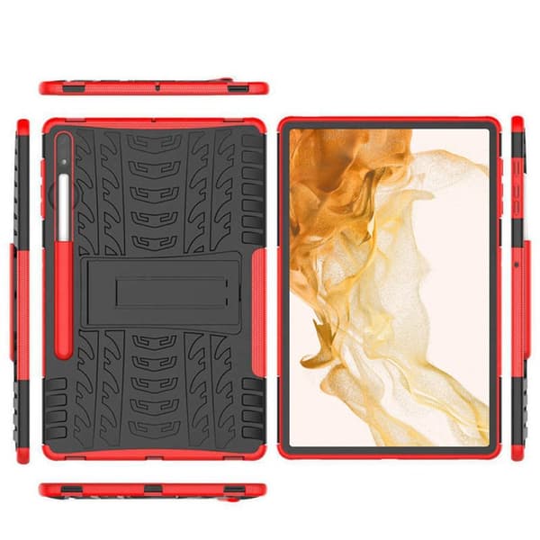 Iskunkestävä kuori jalustalla Samsung Galaxy Tab S9 Plus 12.4 - Punainen