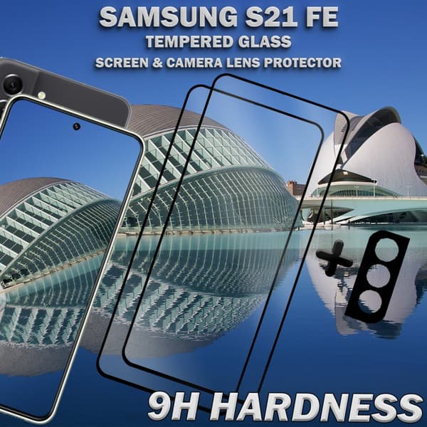 2-Pack Samsung S21 FE Skärmskydd & 1-Pack linsskydd - Härdat Glas 9H - Super kvalitet 3D
