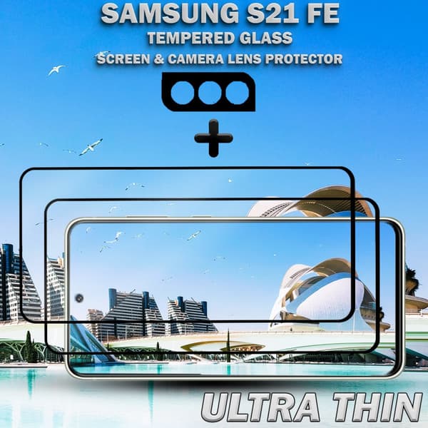 2-Pack Samsung S21 FE Skärmskydd & 1-Pack linsskydd - Härdat Glas 9H - Super kvalitet 3D