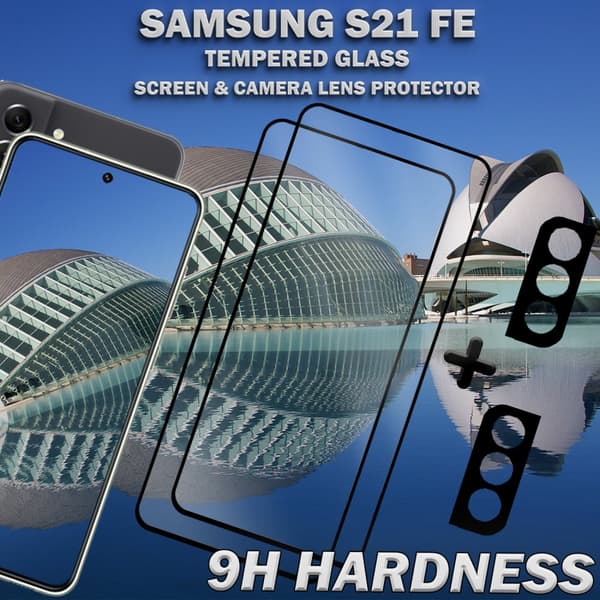 2-Pack Samsung S21 FE Skärmskydd & 2-Pack linsskydd - Härdat Glas 9H - Super kvalitet 3D