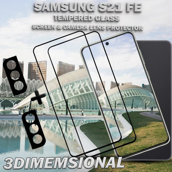 2-Pack Samsung S21 FE Skärmskydd & 2-Pack linsskydd - Härdat Glas 9H - Super kvalitet 3D