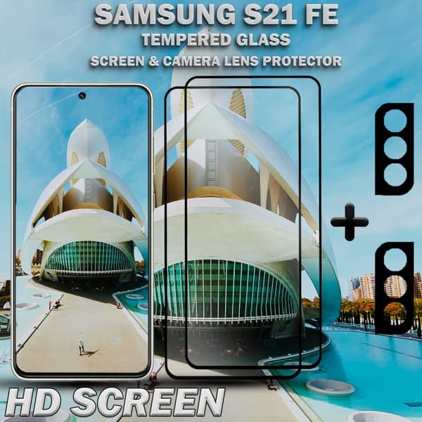 2-Pack Samsung S21 FE Skärmskydd & 2-Pack linsskydd - Härdat Glas 9H - Super kvalitet 3D