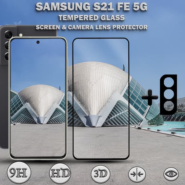 1-Pack Samsung S21 FE (5G) Skärmskydd & 1-Pack linsskydd - Härdat Glas 9H - Super kvalitet 3D