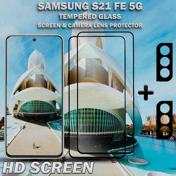 2-Pack Samsung S21 FE (5G) Skärmskydd & 2-Pack linsskydd - Härdat Glas 9H - Super kvalitet 3D