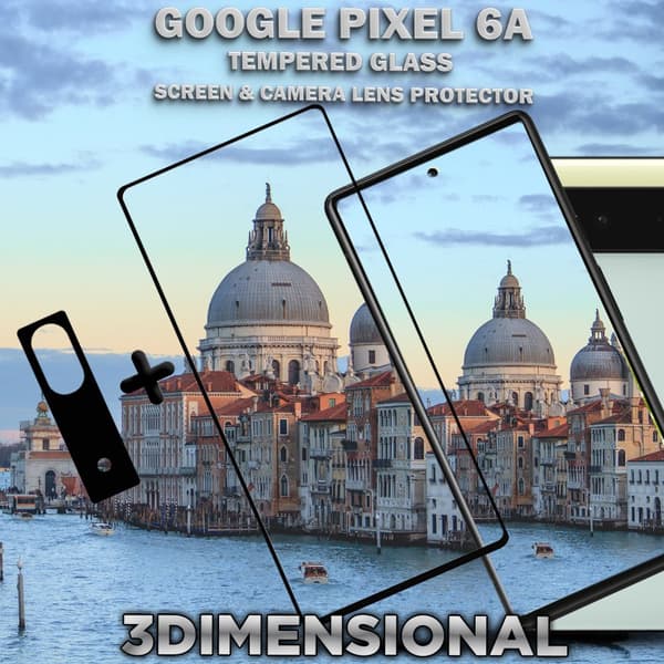 1-Pack Google Pixel 6A Skärmskydd & 1-Pack linsskydd - Härdat Glas 9H - Super kvalitet 3D