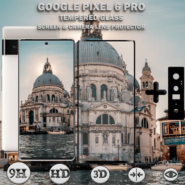 1-Pack Google Pixel 6 Pro Skärmskydd & 1-Pack linsskydd - Härdat Glas 9H - Super kvalitet 3D