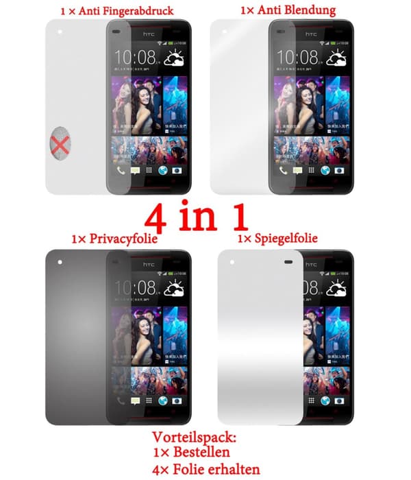 HTC BUTTERFLY Suojakalvo 4 kalvoa (1x yksityisyys - 1x peili - 1x matta - 1x sormenjälkien esto)