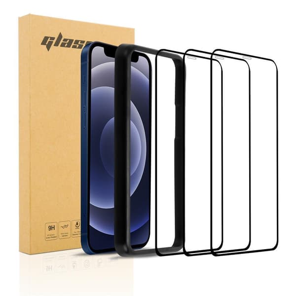 iPhone 12 PRO MAX 3x Skyddsglas Skyddsfilm Skärmskydd härdat (Tempered)-glas för skydd Full Screen med installationsguide