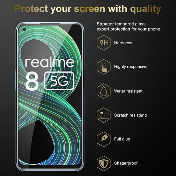 3x Skjermbeskytter Skärmskyddtil til Realme 8 5G / V13 / Q3 / Q3i / Narzo 30 5G Herdet Skjermglass