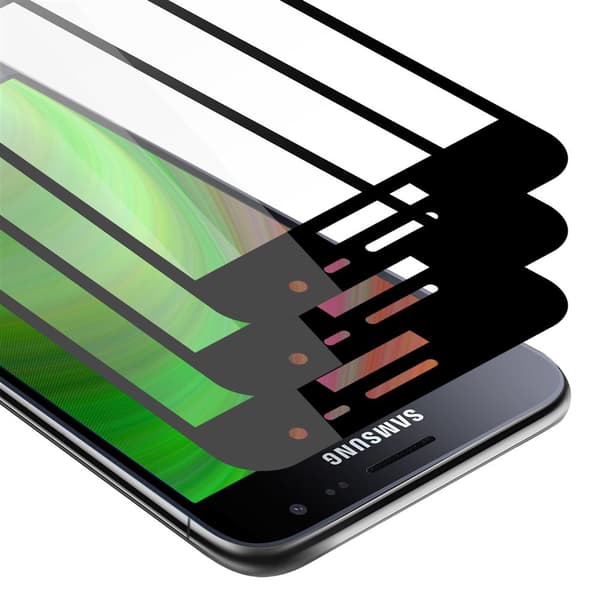 Samsung Galaxy J3 2016 3x Skyddsglas Skärmskydd Skyddsfilm Härdat (Tempered)-glas för skydd Full Cover TRANSPARENT med SVART
