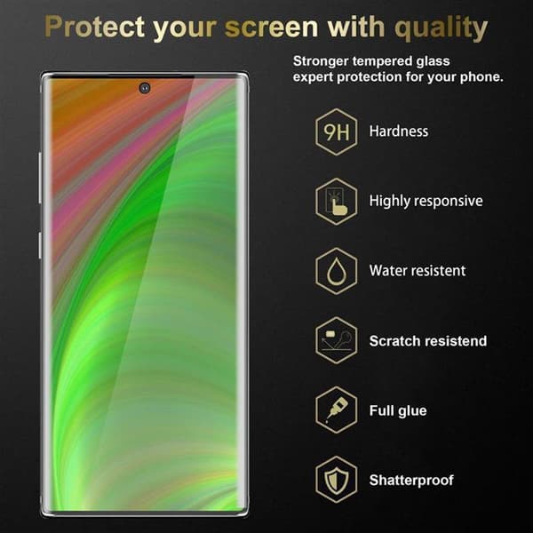Skjermbeskytter Skärmskyddtil til Samsung Galaxy NOTE 10 PLUS Herdet Skjermglass Full Skjerm