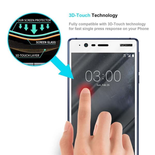 Skjermbeskytter Skärmskyddtil til Nokia 3.1 Herdet Skjermglass Full Skjerm