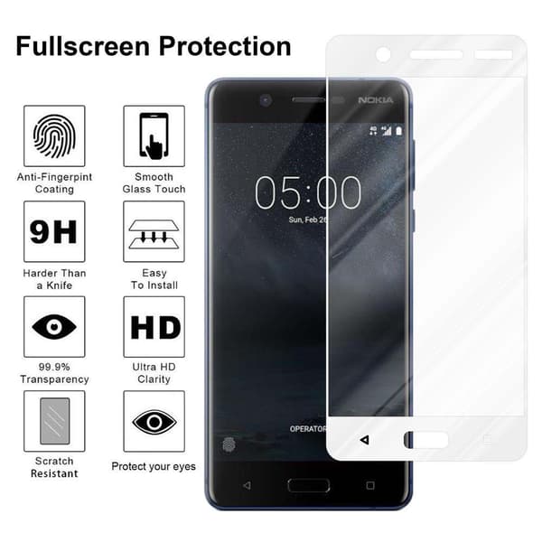 Nokia 5 2017 Karkaistu lasi / Suojalasi näytönsuoja Fullscreen Armour Film näytön suojakalvo 9H kovuudella ja 3D Touch