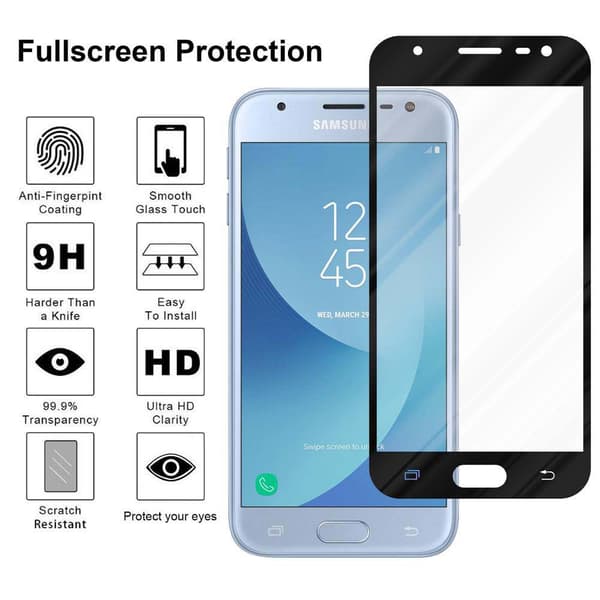 Skjermbeskytter Skärmskyddtil til Samsung Galaxy J3 PRO Herdet Skjermglass Full Skjerm