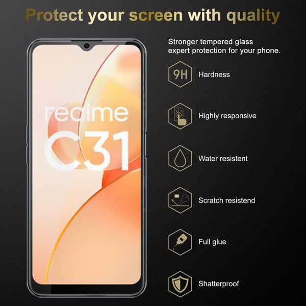 3x Realme C31 Karkaistu lasi / Suojalasi näytönsuoja Suojakalvo 9H kovuudella ja 3D Touch -yhteensopivuudella