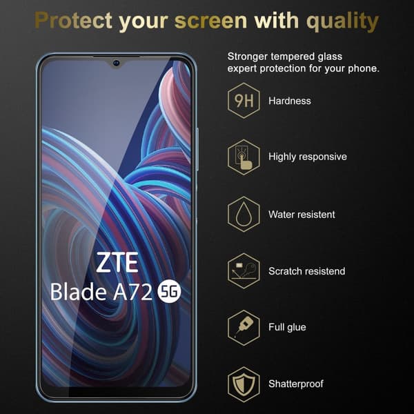 3x ZTE Blade A72 5G Karkaistu lasi / Suojalasi näytönsuoja Suojakalvo 9H kovuudella ja 3D Touch -yhteensopivuudella