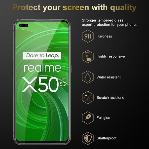 3x Realme X50 PRO Karkaistu lasi / Suojalasi näytönsuoja Suojakalvo 9H kovuudella ja 3D Touch -yhteensopivuudella