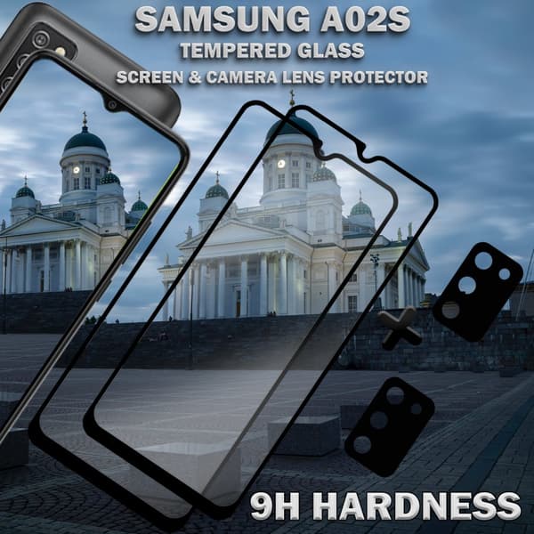2-Pack Samsung A02s Skärmskydd & 2-Pack linsskydd - Härdat Glas 9H - Super kvalitet 3D