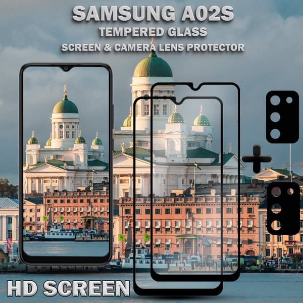 2-Pack Samsung A02s Skärmskydd & 2-Pack linsskydd - Härdat Glas 9H - Super kvalitet 3D