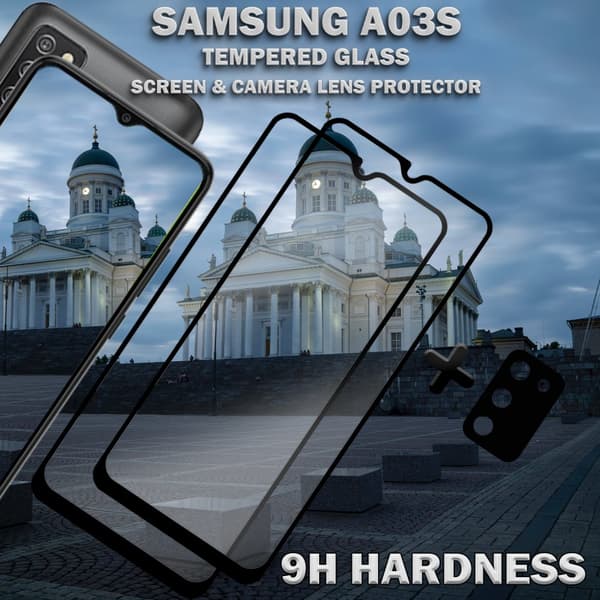 2-Pack Samsung A03s Skärmskydd & 1-Pack linsskydd - Härdat Glas 9H - Super kvalitet 3D