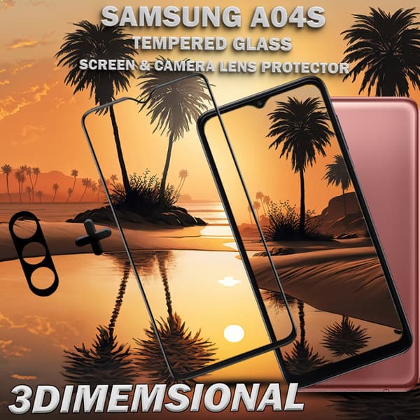 1-Pack Samsung A04s Skärmskydd & 1-Pack linsskydd - Härdat Glas 9H - Super kvalitet 3D