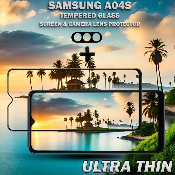1-Pack Samsung A04s Skärmskydd & 1-Pack linsskydd - Härdat Glas 9H - Super kvalitet 3D