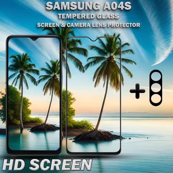 1-Pack Samsung A04s Skärmskydd & 1-Pack linsskydd - Härdat Glas 9H - Super kvalitet 3D