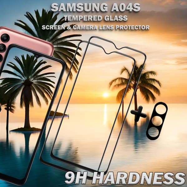 2-Pack Samsung A04s Skärmskydd & 1-Pack linsskydd - Härdat Glas 9H - Super kvalitet 3D