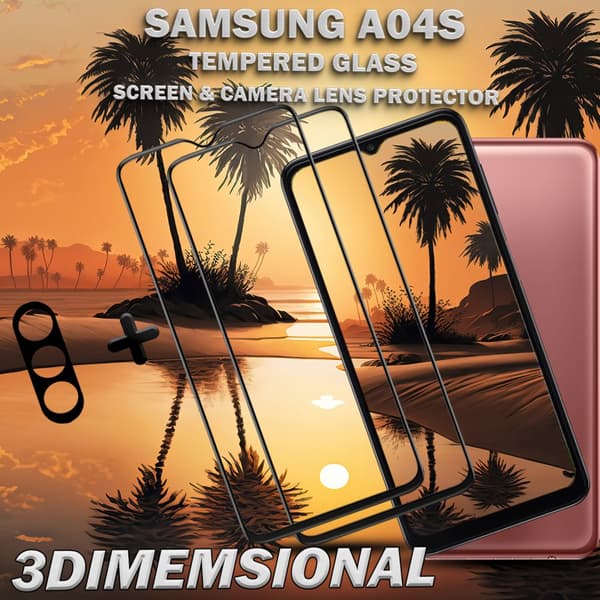 2-Pack Samsung A04s Skärmskydd & 1-Pack linsskydd - Härdat Glas 9H - Super kvalitet 3D