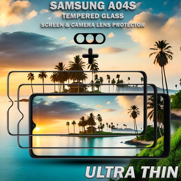 2-Pack Samsung A04s Skärmskydd & 1-Pack linsskydd - Härdat Glas 9H - Super kvalitet 3D