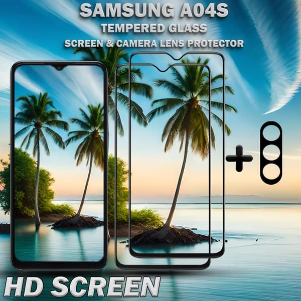 2-Pack Samsung A04s Skärmskydd & 1-Pack linsskydd - Härdat Glas 9H - Super kvalitet 3D
