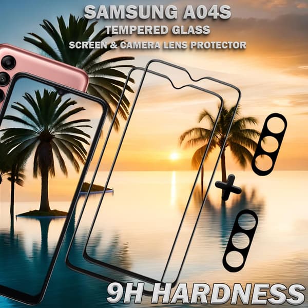 2-Pack Samsung A04s Skärmskydd & 2-Pack linsskydd - Härdat Glas 9H - Super kvalitet 3D