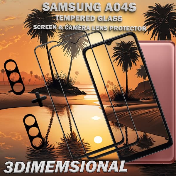 2-Pack Samsung A04s Skärmskydd & 2-Pack linsskydd - Härdat Glas 9H - Super kvalitet 3D